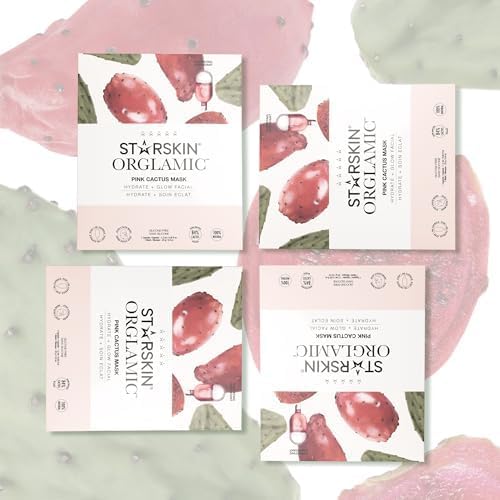 STARSKIN Orglamic Pink Cactus 2-Step Sheet Mask 4x25g, Hydrating & Firming Face Mask for all Skin Types, Revitalizing and Nourishing with Tumeric and Camellia Oil, K Beauty Skincare