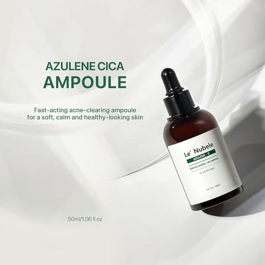 Le Nubele Azulene Cica Ampoule Soothes Acne Prone and Sensitive Skin, Azulene 700ppm, Centella Asiatica, Panthenol, Non-Comedogenic, Reduce Redness, Korean Skin Care, 50ml/1.06 fl.oz.