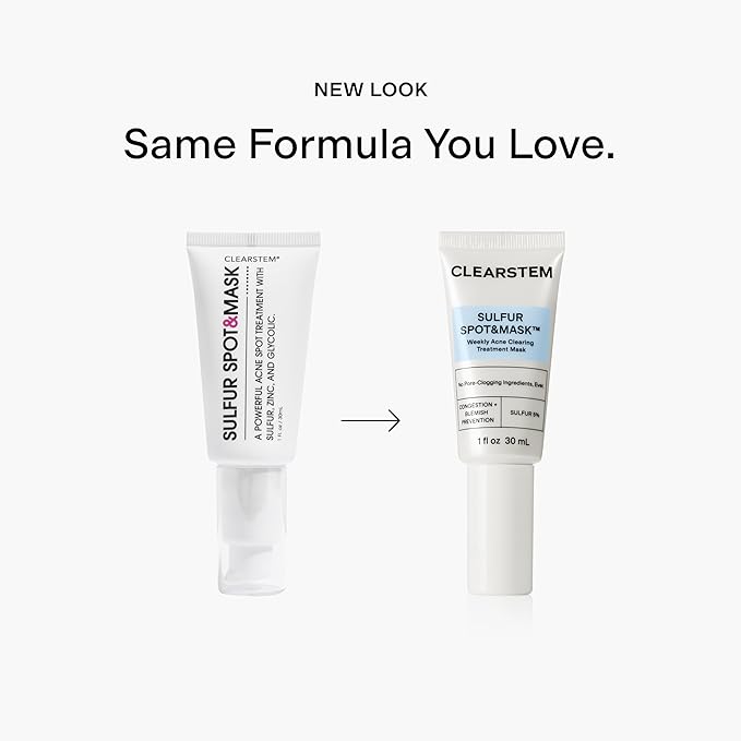 CLEARSTEM SULFUR SPOT&MASK Face Mask for Acne - Sulfur Spot Cleanser Facial Mask - Weekly Acne Face Mask for Clear & Smooth Skin - Made with Kaolin Clay & Glycolic to Reduce Blackheads & Blemishes