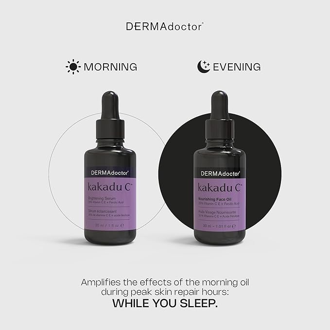 DERMAdoctor Vitamin C Oil for Face – Night Toner, Hydrating 20% Vitamin C Face Oil for Women Anti Aging with Vitamin E, Ferulic Acid & Marula Oils, Dermatologist Formulated, 1 Oz