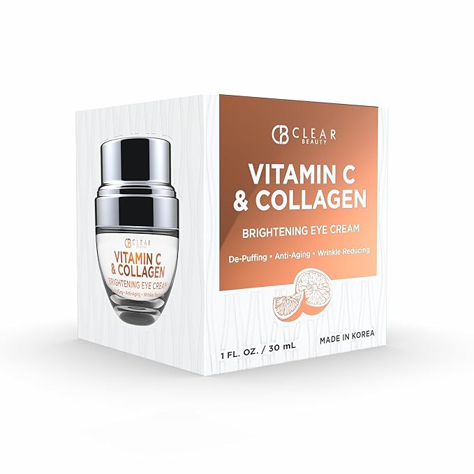 Clear Beauty Vitamin C & Collagen Eye Cream – Dermatologist Tested, Anti Aging Korean Skin Care – Targets Dark Circles, Lines & Puffiness For Firmer Eyes – Vegan, Clean Beauty – 1.01 Fl Oz