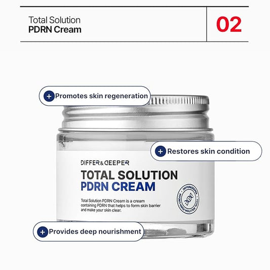 Differ & Deeper Total Solution PDRN Cream Barrier Strengthening for Sensitive Skin, Daily Nourishing Cream with PDRN, Korean Skincare 2.47oz