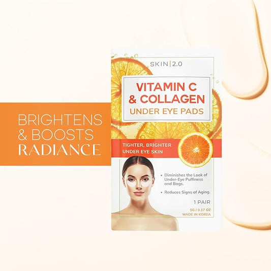 Vitamin C & Collagen Under Eye Patches - Dermatologist Tested - Brightens Dark Circles, Tightens Under Eye Area, Anti-Aging - Natural Ingredients Korean Skin Care - All Skin Types - 5 Pairs