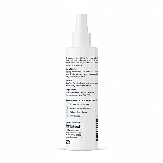 BRIOTECH Topical Skin Spray, Hypochlorous Acid Spray for Sensitive Skin, HOCl Facial Mist, Full Body Support Against Irritation, Calm Redness, Soothe Foot & Scalp, 8.5 oz (1 Pack)