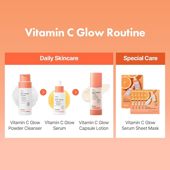 Hanskin Vitamin C Glow Powder Cleanser – Korean Brightening, Exfoliating Face Wash | Papaya Enzyme + Vitamin C for Radiant, Smooth, Even-Toned Skin | Gentle Daily Powder-to-Foam Cleanser | 2.36 fl oz