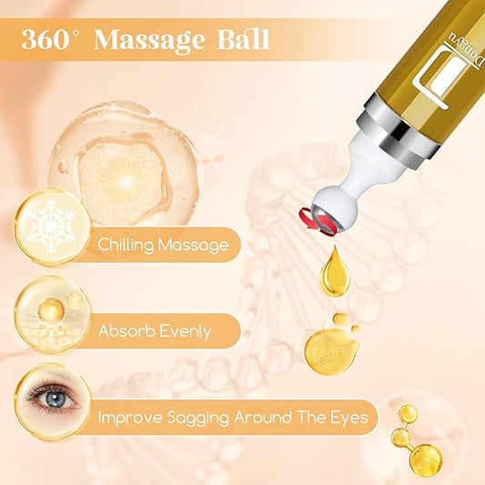 Dongyu Retinol Eye Serum 360° Roller: Cream with Massage Ball - Caffeine and Yeast Under Roller Anti Aging for Dark Circles Puffiness Bags- Reduce Wrinkles Fine Lines