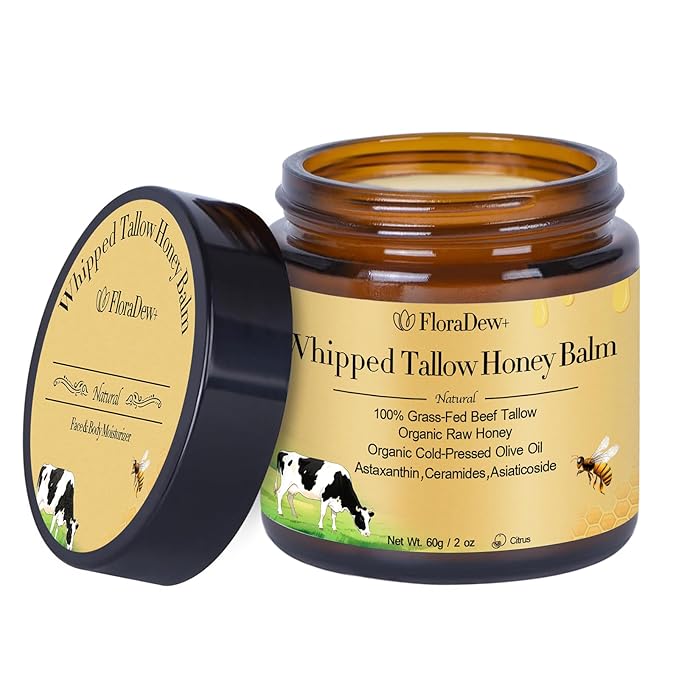 Tallow and Honey Balm - Organic Grass-Fed Beef Tallow for Skin - Moisturizer Deep Hydration for Body with Beef Tallow & Raw Honey & Infused Olive Oil 2.12 FL OZ (Citrus)