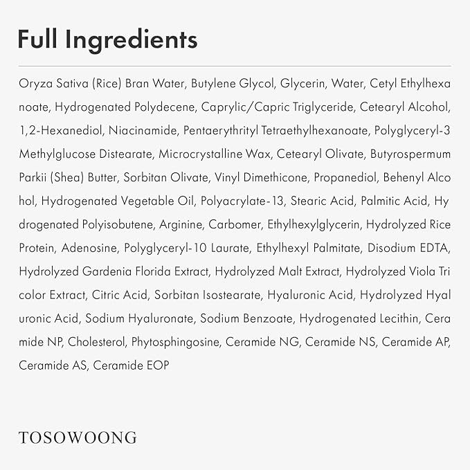 TOSOWOONG Real Glow Rice Cream, 42% Rice Bran Water Hydrating Face Moisturizer, Hyaluronic Acid, 6 Ceramides Deep Nourishment, Moisture Barrier Repair, Glass Skin, Korean Skincare, 50ml / 1.69 fl. oz.