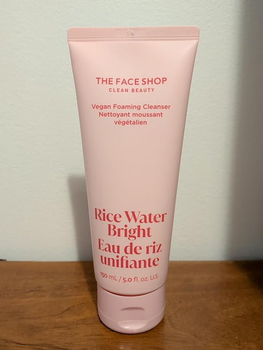 The Face Shop Rice Water Bright Foaming Facial Cleanser with Ceramide, Gentle Face Wash for Hydrating & Moisturizing, Vegan Face Cleanser, Makeup Remover, Korean Skin Care for All Skin Types, 150ml