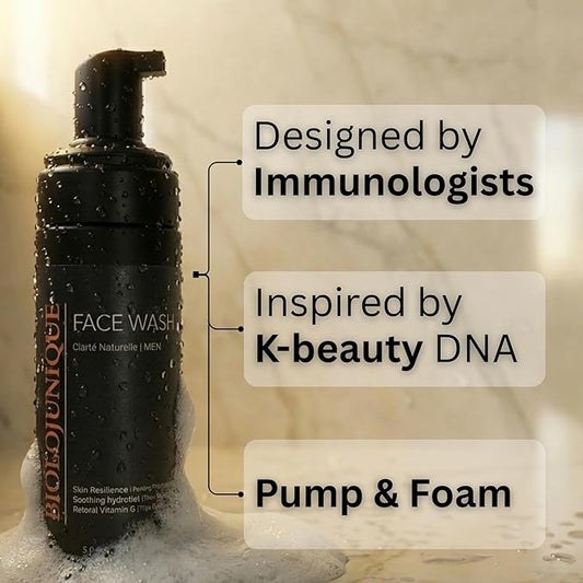 Men’s Face Wash: Instant Foaming Facial Cleanser for Mature Skin. K-Beauty Formula with Botanical Elements for Dry Skin. Hydrating & Anti-Aging Peptides + Ceramides. 5.07 fl oz (150ml).
