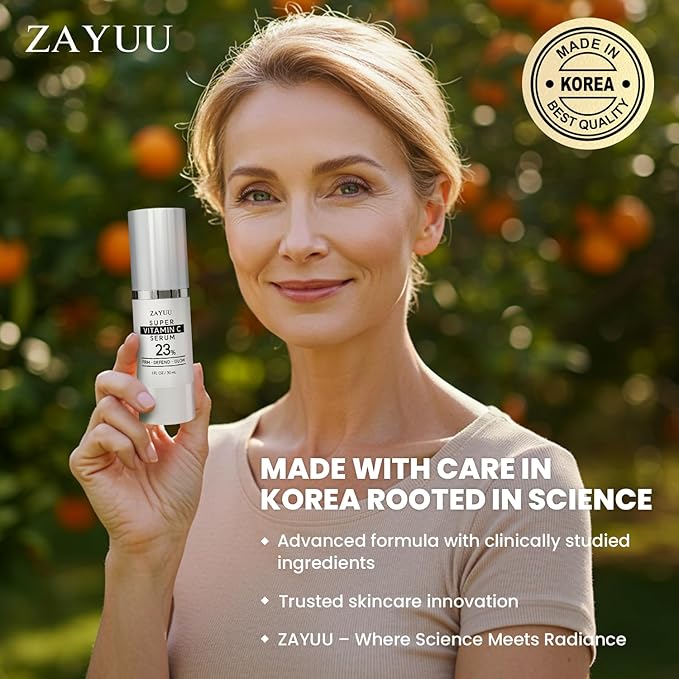 Super Korean Vitamin C Face Serum: 23% Pure Vitamin C + Hyaluronic Acid, Vitamin E & Ferulic Acid – Anti-Aging Serum for Wrinkles, Dark Spots & Mature Skin – Korean Skincare