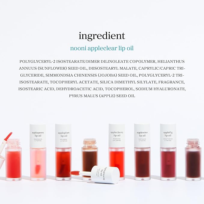 NOONI Korean Lip Oil - Appleclear | Long-Lasting, Moisturizing, Plumping, Revitalizing for Dry Lips, Waterproof, No Peel Off, Hydrating, Nourishing Crystal Clear, Stocking Stuffers, 0.12 FL Oz