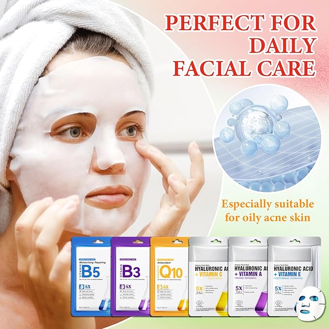 12 Pack Variety Facial Sheet Masks Skin Care Set, Hydrating Bulk Sheet Face Masks Skincare Gifts Set for Women Men, Long Lasting Moisturizing Face Mask Skincare for All Skin Type(08)