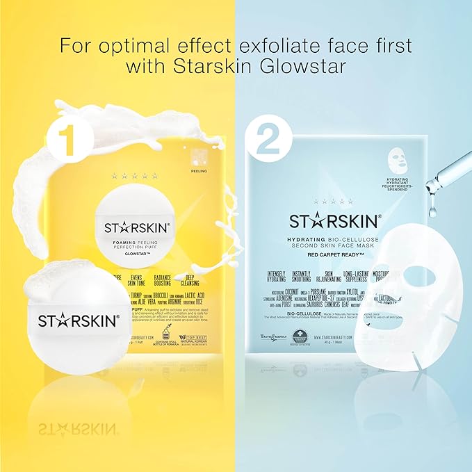 STARSKIN Red Carpet Ready Bio-Cellulose Face Mask – 4 Pack, Hydrating Face Mask for all Skin Types, Instant Hydration & Glass-Skin Glow, Revitalizing and Moisturizing, Korean Skincare