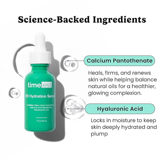 Timeless Skin Care Vitamin B5 Serum - Hydrating Face Serum with Hyaluronic Acid - Oil-Free - for Oily Skin - Fragrance-Free - 4 oz