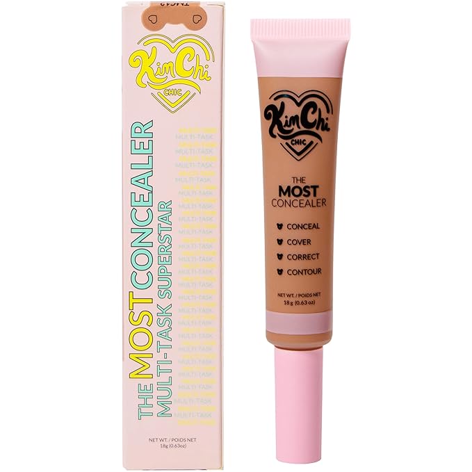 KimChiChic Beauty The Most Concealer | Full Coverage Water Resistant Multi-Use Concealer | Conceal, Correct, Contour & Highlight | Matte Satin Hybrid Finish | Brush Applicator, 0.63 oz, 12-Deep Tan