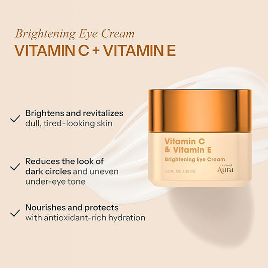 Vitamin C & Vitamin E Under Eye Cream – Anti Aging Treatment For Dark Circles, Puffiness & Fine Lines, Firms And Hydrates Tired Eyes – Dermatologist Tested, Korean Skin Care – Pack of 2