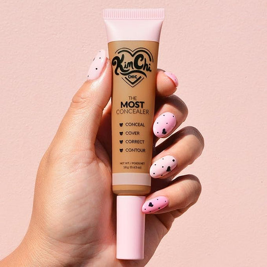 KimChiChic Beauty The Most Concealer | Full Coverage Water Resistant Multi-Use Concealer | Conceal, Correct, Contour & Highlight | Matte Satin Hybrid Finish | Brush Applicator, 0.63 oz, 15-Hazelnut