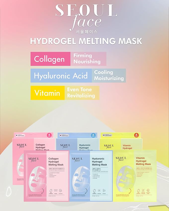 DERMAL Seoul Face Hyaluronic Hydrogel Melting Mask (4 Pack) - Korean Overnight Cooling Gel Face Mask with Ceramide & Nano Hyaluronic Acid - Pore Minimizing & Hydrating Ritual for Glow Skin
