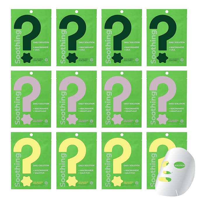 FreeGo Daily Solution Facial Mask Sheet | K-Beauty Skincare (Soothing 12 PK, 12 Count (Pack of 1))