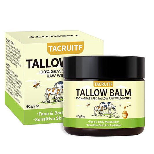 Organic Grass-Fed Beef Tallow & Raw Honey Balm – Handmade Whipped Moisturizer for Face & Body, Soothes Eczema, Rosacea, Dry & Sensitive Skin – Unscented, All-Natural, Chemical-Free (6 Packs / 12oz)