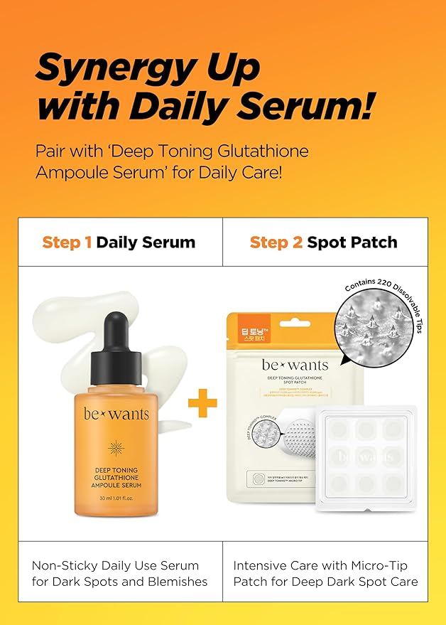 bewants Deep Toning Glutathione Spot Patch – Micro Tip Patches for Skin Elasticity, Texture & Blemish Care, 9 Patches