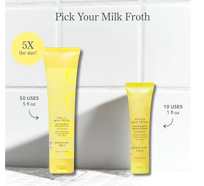Beekman 1802 Micellar Milk Froth Face Wash – Hydrating Gel to Foam Facial Cleanser & Makeup Remover with Goat Milk & Golden Sea Moss, Gentle Foaming Face Wash for Sensitive Skin – Travel Size