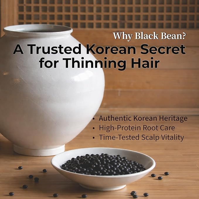 Black Bean Shampoo Bar for Thinning Hair – Volumizing K-Beauty Solid Cleanser with Biotin & Charcoal for All Hair Types – Sulfate Free, Vegan – Made in Korea – 3.52 oz / 100 g