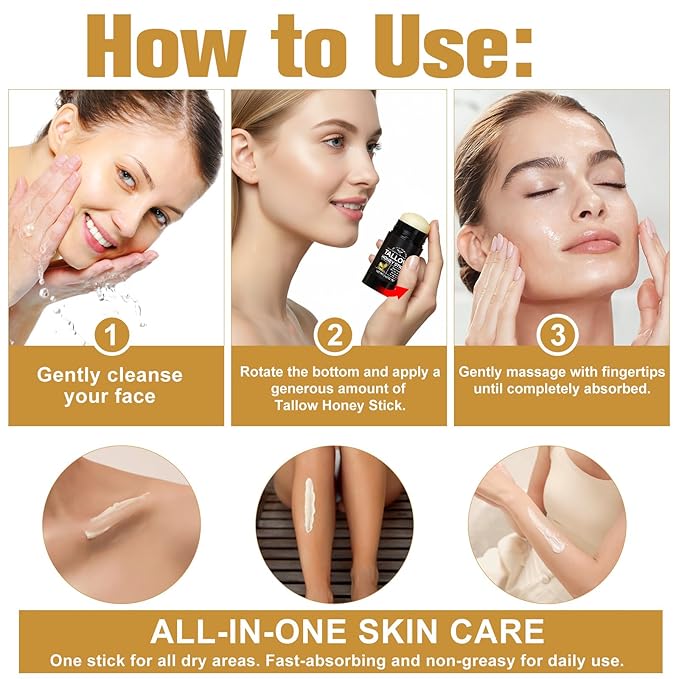 Eloix Tallow Honey Balm & Stick, All-Natural Moisturizer with Beef Tallow and Raw Honey for Face & Body, Handmade Formula for Dry, Sensitive Skin, Promotes Longevity, Firming & Hydration