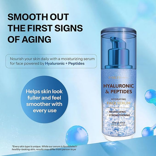 Hyaluronic Acid Serum For Face with Peptides - Deep Hydration, Firming, Plumping & Anti Aging - Dermatologist Tested, Korean Skin Care, Vegan Clean Beauty, Cruelty Free - 1.69 Fl Oz