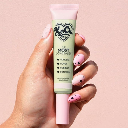KimChiChic Beauty The Most Concealer | Full Coverage Water Resistant Multi-Use Concealer | Conceal, Correct, Contour & Highlight | Matte Satin Hybrid Finish | Brush Applicator, 0.63 oz, 24-Green