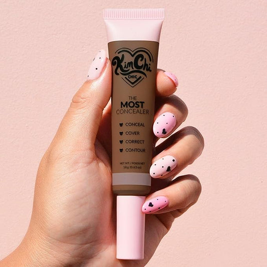 KimChiChic Beauty The Most Concealer | Full Coverage Water Resistant Multi-Use Concealer | Conceal, Correct, Contour & Highlight | Matte Satin Hybrid Finish | Brush Applicator, 0.63 oz, 17-Light Choco