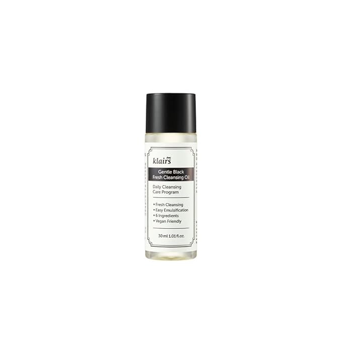 DearKlairs Gentle Black Fresh Cleansing Oil, Daily, Vegan Cleanser, Lightweight Texture, Mini Travel Size, 1.01 Fl Oz