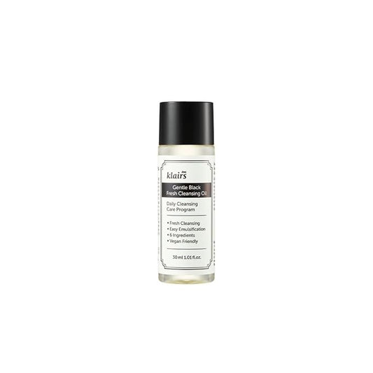 DearKlairs Gentle Black Fresh Cleansing Oil, Daily, Vegan Cleanser, Lightweight Texture, Mini Travel Size, 1.01 Fl Oz