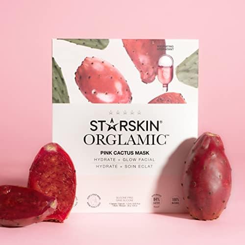 STARSKIN Orglamic Pink Cactus 2-Step Sheet Mask 4x25g, Hydrating & Firming Face Mask for all Skin Types, Revitalizing and Nourishing with Tumeric and Camellia Oil, K Beauty Skincare