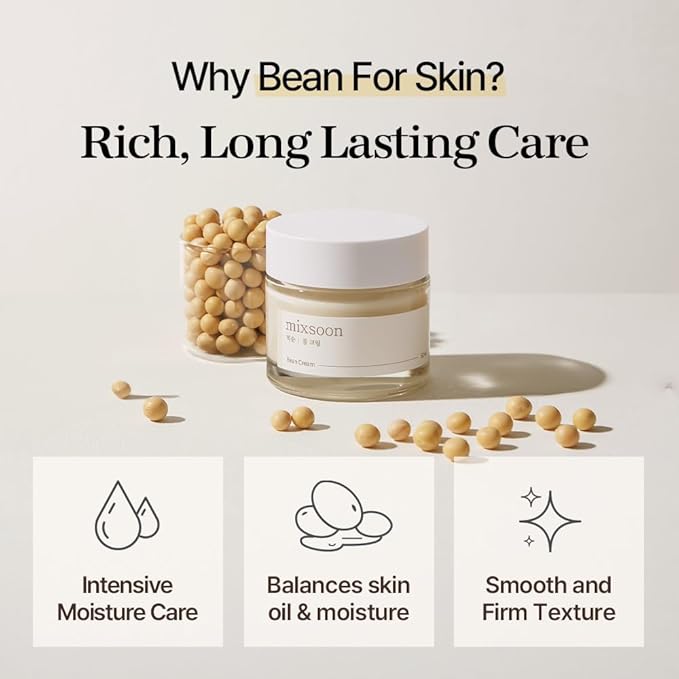 mixsoon Bean Cream-Deep Moisturizer Face Cream, Hydrating and Smoothing for Face, Fermented Soybean Extract, Lightweight Non-Sticky Finish 50ml / 1.69 fl.oz. Korean Glass Skin Care