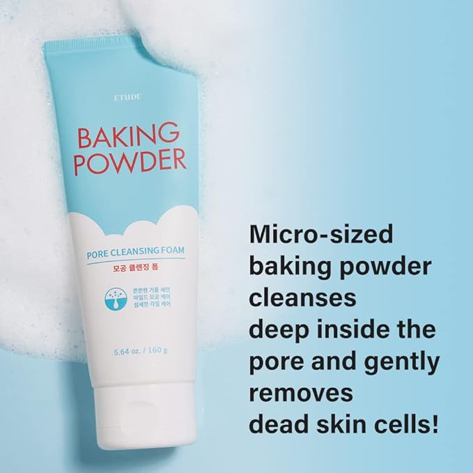 ETUDE Baking Powder Pore Cleansing Foam, Face Wash for Deep Dead Cells, Micro Sized Baking Powder to Clean Deep Inside Poer, Gentle Exfoliation, Soft and Creamy Bubble, Korean Skin Care (5.64 Ounce)