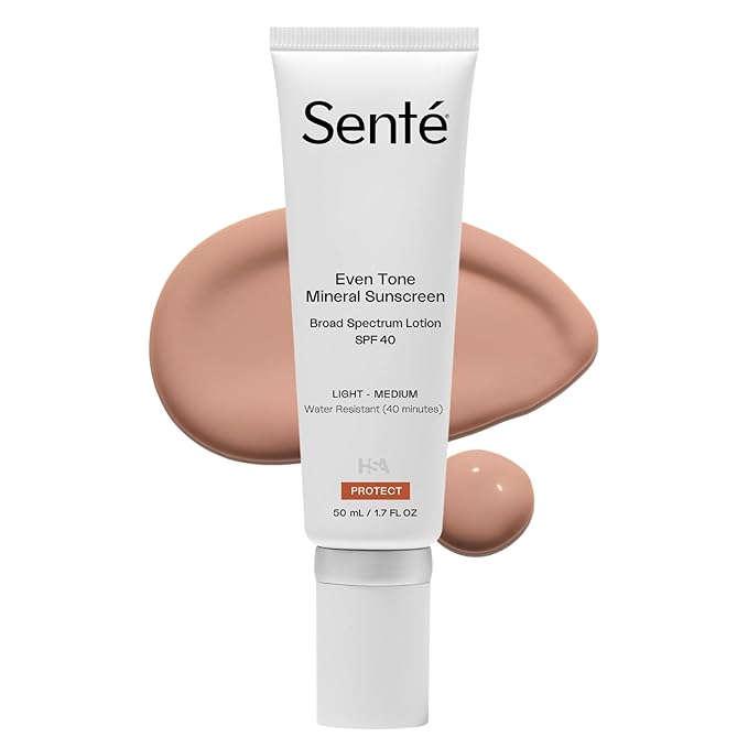Senté Even Tone Mineral Sunscreen Tinted | SPF 40 Light-Medium | Hydrating, Lightweight Sun Protection Treatment for Redness & Discoloration | UVA/UVB & Blue Light Defense | 1.7 oz