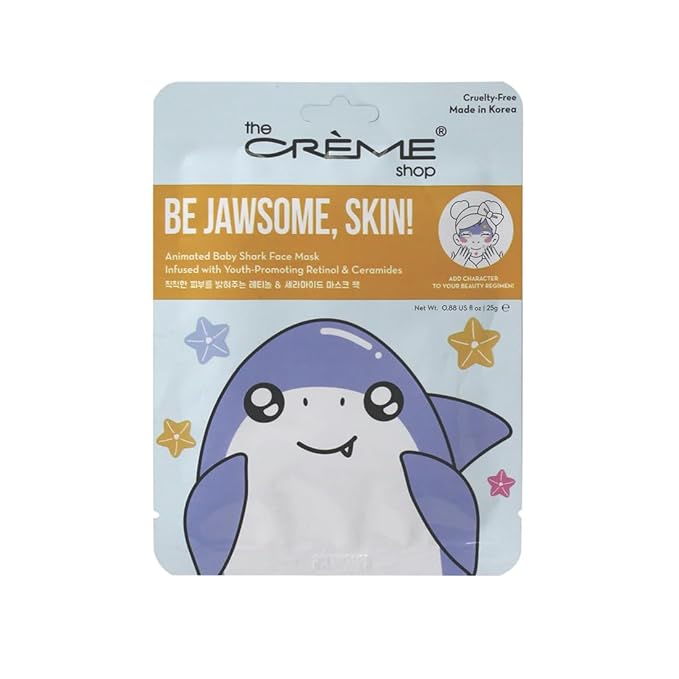 The Crème Shop Be Jawsome, Skin! Animated Shark Face Mask, Retinol Facial Mask with Ceramides, K Beauty Sheet Mask - 3 Pack