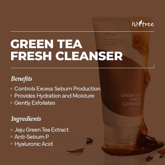 IsNtree Green Tea Fresh Cleanser 120 ml, 4.05 fl oz | Korean Skincare | Gel Cleanser with Jeju Green Tea Extract & 4‑Hyaluronic Acid | Refreshing & Hydrating | Sebum Control for Oily, Sensitive Skin
