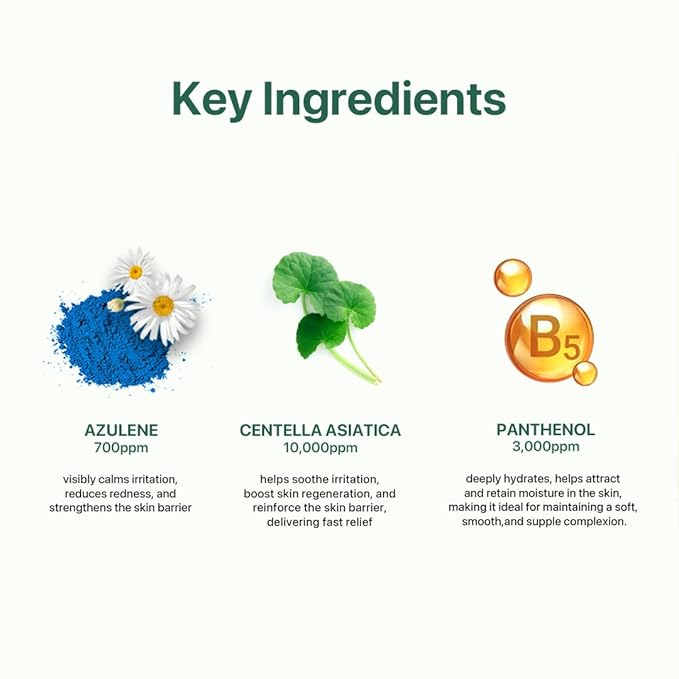 Le Nubele Azulene Cica Ampoule Soothes Acne Prone and Sensitive Skin, Azulene 700ppm, Centella Asiatica, Panthenol, Non-Comedogenic, Reduce Redness, Korean Skin Care, 50ml/1.06 fl.oz.