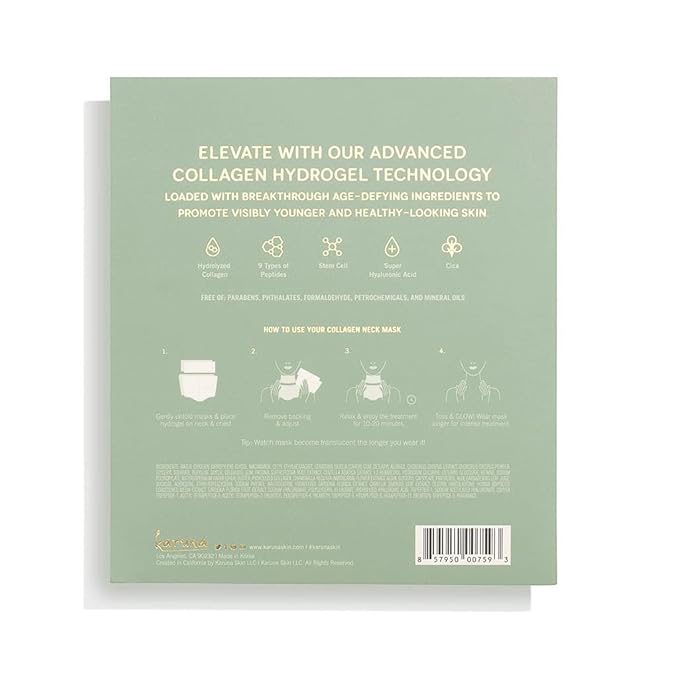 Karuna Collagen Neck & Chest Hydrogel Mask 1-Pack | Firming & Hydrating K-Beauty Masks with Collagen, Peptides & Niacinamide | For Wrinkles & Sagging Skin | Cruelty-Free