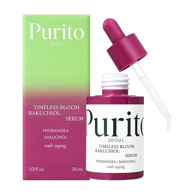 PURITO SEOUL Timeless Bloom Bakuchiol Serum, Korean Jeju Hydrangea, for Sensitive Skin, Ampoule, Fine Line Reduction, Anti Aging Facial Serum for face, K-Beauty, 30ml 1fl.oz