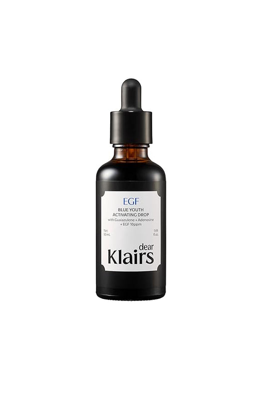 Dear Klairs Korean EGF Serum – Blue Youth Activating Drop with EGF Peptides and Guaiazulene, Repairing Serum for Redness and Blemish-prone Skin, Visibly Fades Post-Blemish Marks, 1.69 Fl Oz