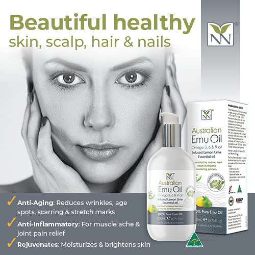 Y Not Natural Pure Emu Oil - Organic Moisture for Face, Body, Hair, Scalp & Nails - Rich in Omega 3-6-9, Vitamins & Essential Minerals - Australian Emu Oil (200ml) 6.76 fl oz - Lemon Lime