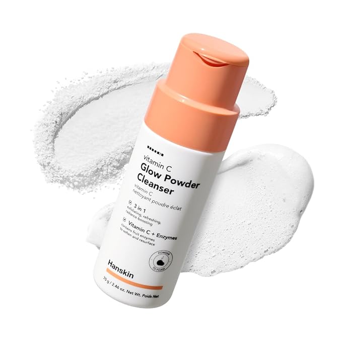 Hanskin Vitamin C Glow Powder Cleanser – Korean Brightening, Exfoliating Face Wash | Papaya Enzyme + Vitamin C for Radiant, Smooth, Even-Toned Skin | Gentle Daily Powder-to-Foam Cleanser | 2.36 fl oz