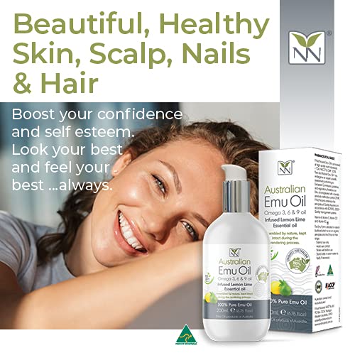 Y Not Natural Pure Emu Oil - Organic Moisture for Face, Body, Hair, Scalp & Nails - Rich in Omega 3-6-9, Vitamins & Essential Minerals - Australian Emu Oil (200ml) 6.76 fl oz - Lemon Lime