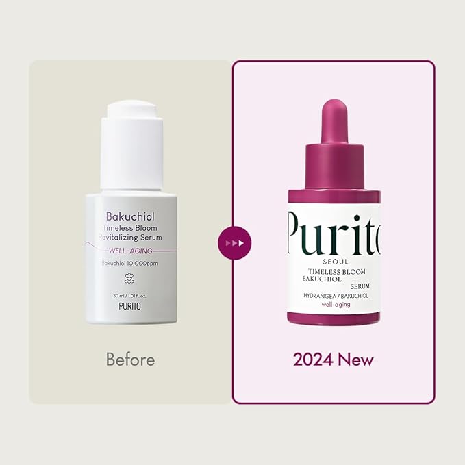 PURITO SEOUL Timeless Bloom Bakuchiol Serum, Korean Jeju Hydrangea, for Sensitive Skin, Ampoule, Fine Line Reduction, Anti Aging Facial Serum for face, K-Beauty, 30ml 1fl.oz