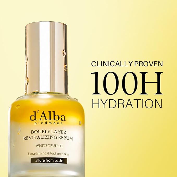 d'alba Piedmont White Truffle Double Layer Revitalizing Serum, 100hr Hydration, Hyaluronic Acid and Centella Asiatica, Skin Firming, Tightening, Long-lasting Korean Skin Care (1.69 fl.oz)