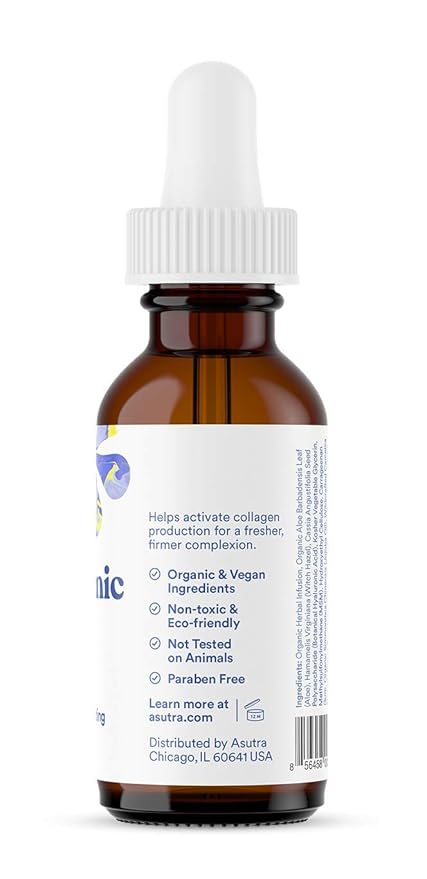 ASUTRA Hyaluronic Acid Serum for Face, 1 fl oz - Vitamin C & E, Aloe, Green Tea, Geranium & Jojoba Oil, Plumping Face Serum, Hydrating Facial Skin Care, Combat Signs of Aging